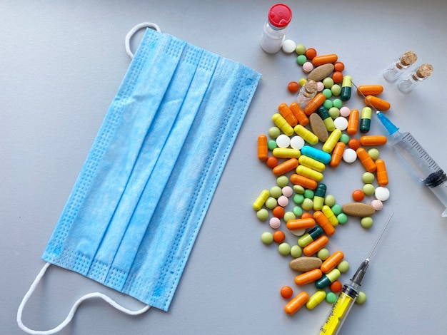 Medical supplies on a white background, pandemic. Selective focus