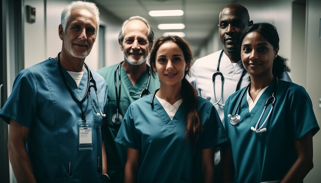 Medical team poses happily in the hospital generated by AI