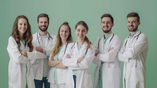 Photo medical team with arms crossed and a green background