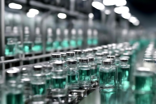 Medical vials are being manufactured on a pharmaceutical production lineai generated