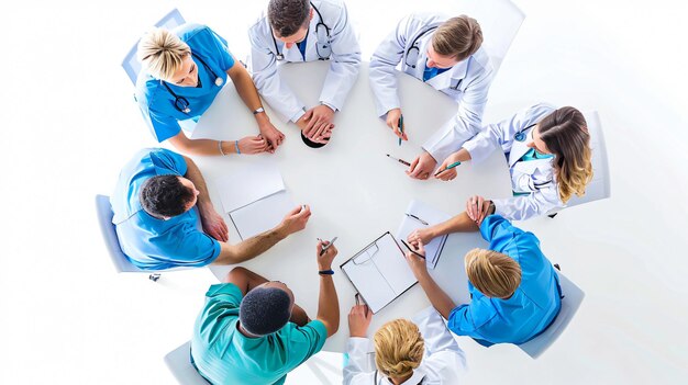 Photo medical workers meeting overhead view