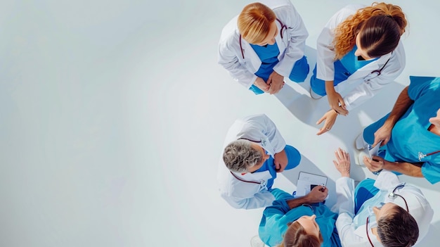 Photo medical workers meeting overhead view