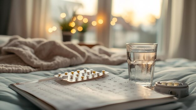 Photo medication schedule on cozy morning