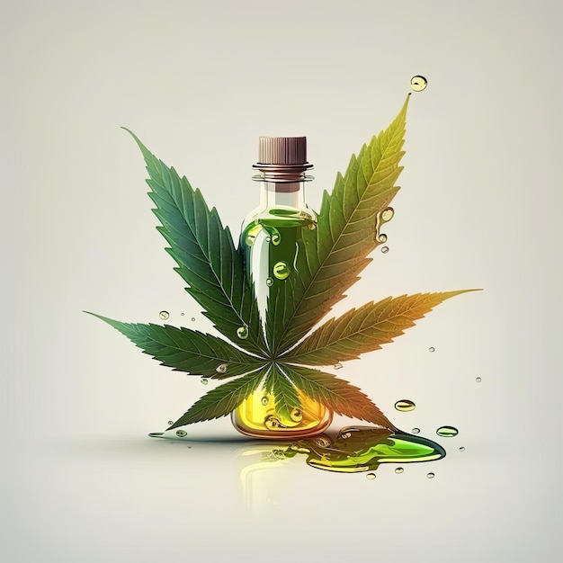 Medicinal cannabis with extract oil in a bottle on light background Generative AI