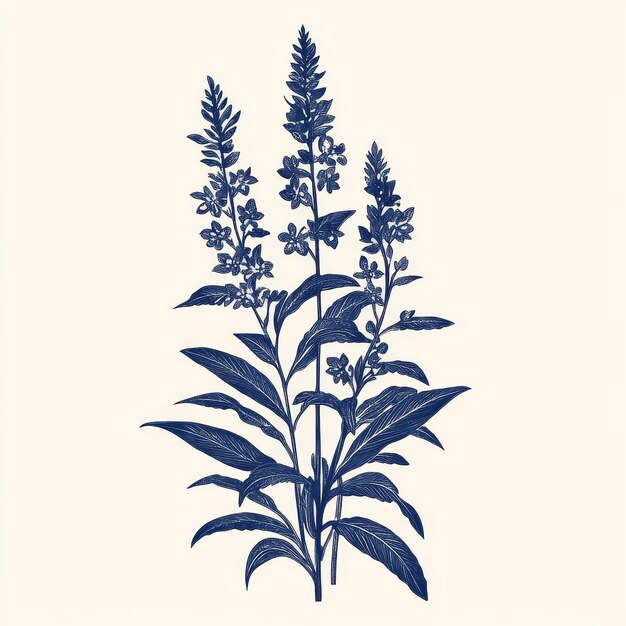 Medicinal plant Salvia officinalis in engraving style