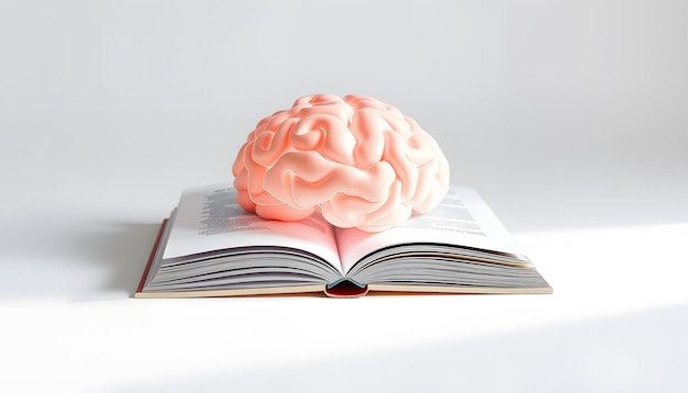 Photo medicine concept book brain psychology on white background isolated with white highlights