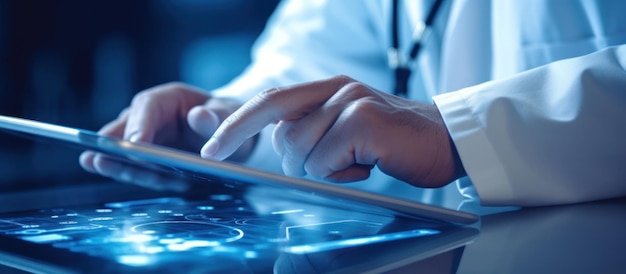 Medicine doctor touching electronic medical record on tablet