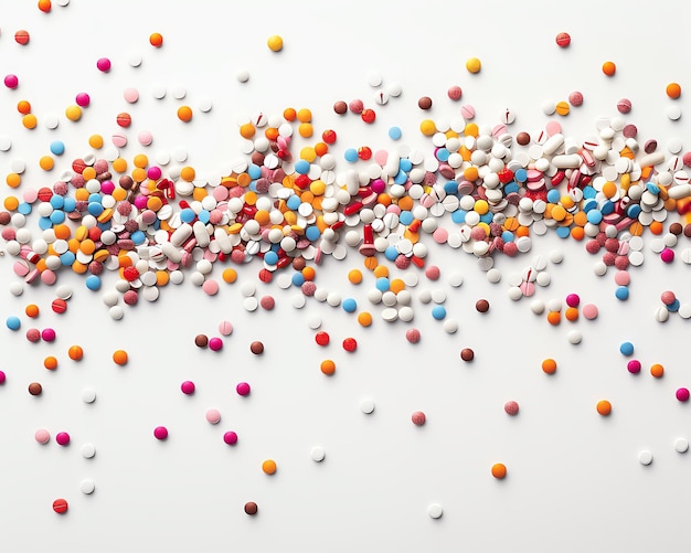 Photo medicine pills scattered on a white background