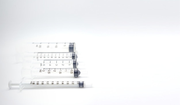 Medicine syringe isolate on white for medical needle and helth or vaccination concept