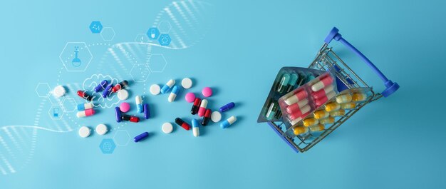 Medicine with colorful of pills healthcare Health Insurance Medical business and technology concept