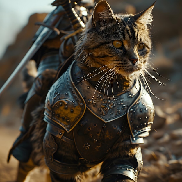 Photo medieval armored cat fantasy warrior pet