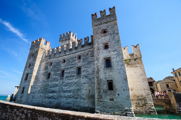 Medieval castle Scaliger in old town Sirmione on lake Lago di Garda