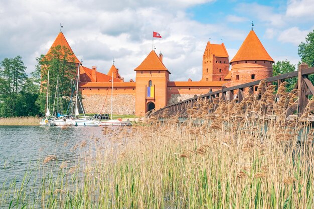 Medieval castle of trakai vilnius lithuania europe surrounded by beautiful lakes and nature