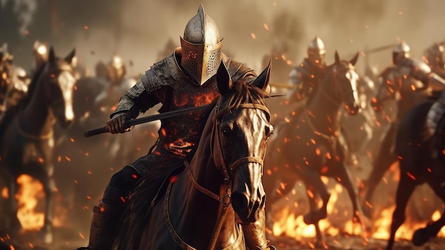 medieval cavalry knight with fire