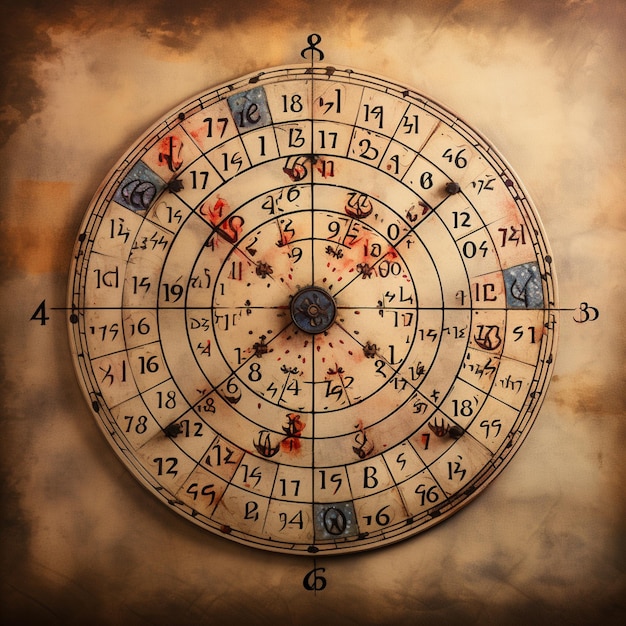 Medieval circular weather number calendar image Generative AI