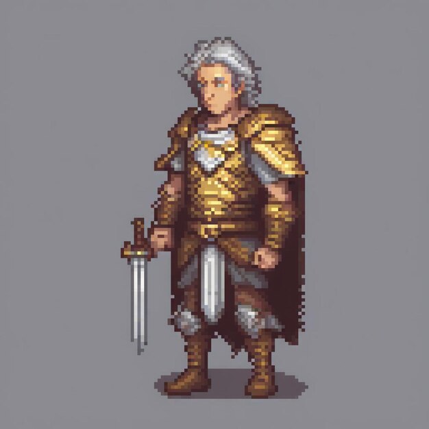 Medieval knight in pixel art wielding a sword