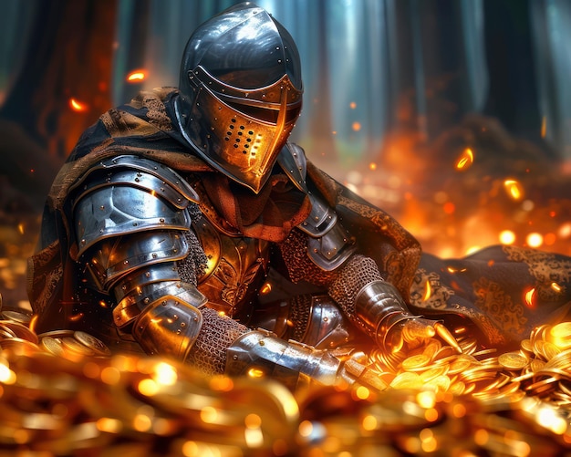 Medieval Knight Unearths Hidden Treasure A Stash of Gold Coins Discovered in the Forest Fantasy