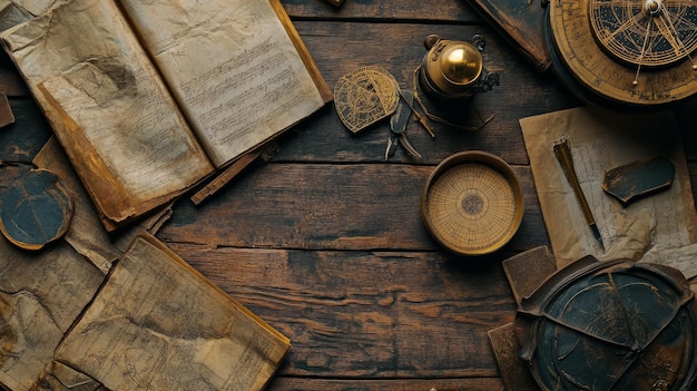 Medieval Scholars Desk Ink Manuscripts and an Astrolabe