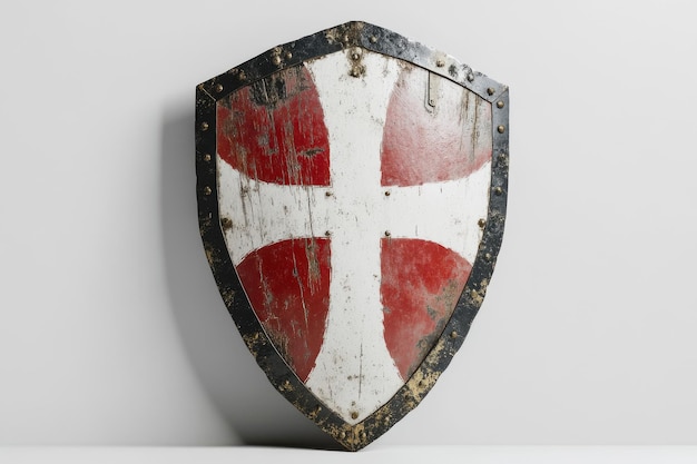 Photo medieval shield with red and white cross isolated on a white background