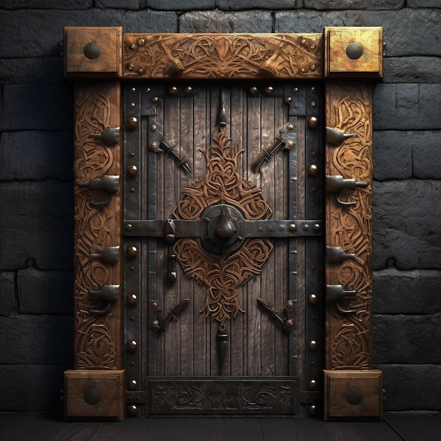 Medieval style metal antique door and architecture