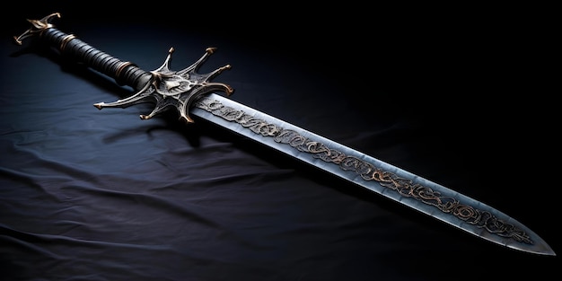 Photo medieval sword detailed image highlighting texture and design on a dark background concept sword photography textured details medieval weapon dark background historical design