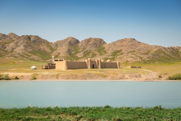 Medieval Turkic castle decoration on the Ili river in the Tamgaly tas tract of the Almaty region of Kazakhstan