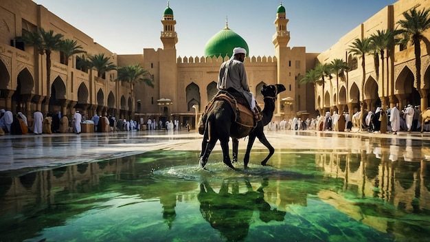 Medina Saudi Arabia 16 January 2024 Masjid al Nabawi Prophets Mosque Green dome