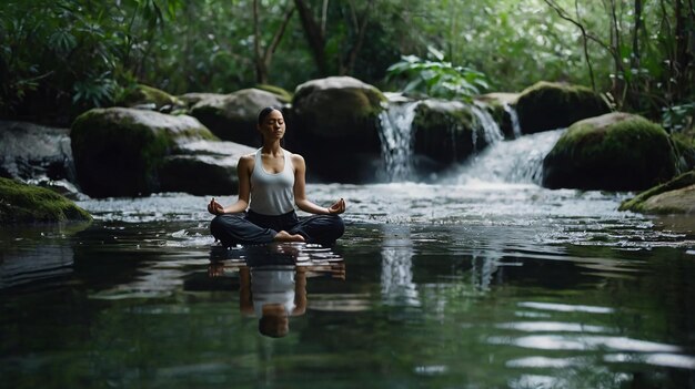 Photo meditating figure in contemplation