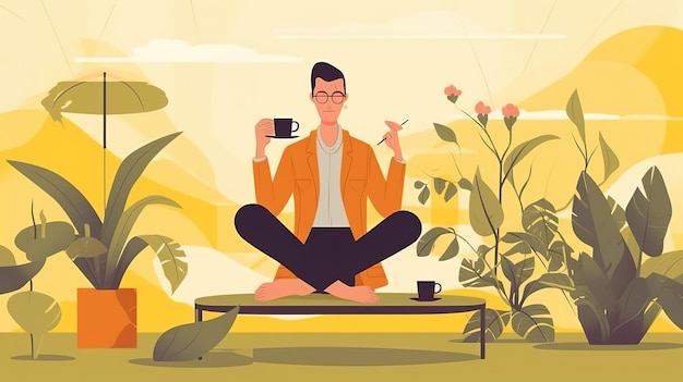 Meditation and businessman flat design illustration