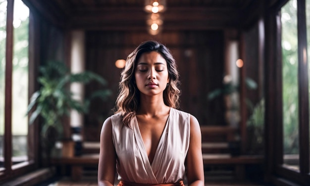 meditation girl smiling young girl doing fitness exercise