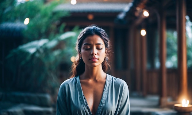 meditation girl smiling young girl doing fitness exercise