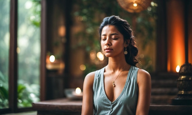 meditation girl smiling young girl doing fitness exercise