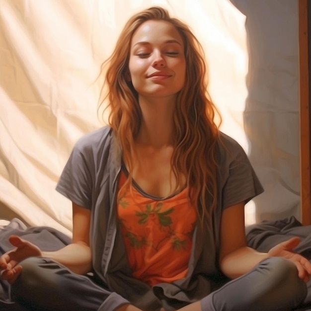 Meditation meditating girl very relaxed seems happy photo picture