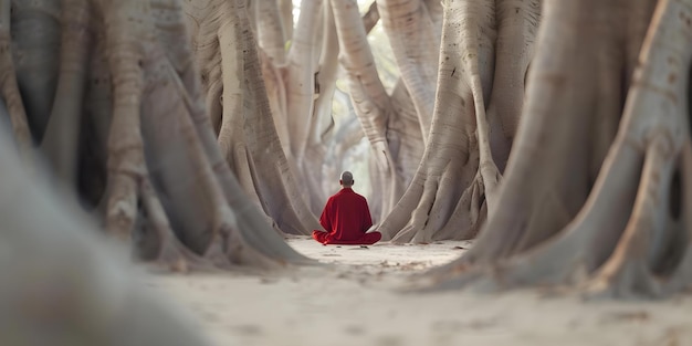 Meditation of a revered saint under an ancient banyan tree with guidance from a holy guru Concept Meditation Revered Saint Banyan Tree Holy Guru Spiritual Guidance