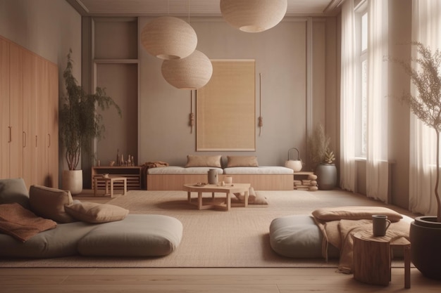 The meditation room presents a peaceful setting with individuals seated Generative AI