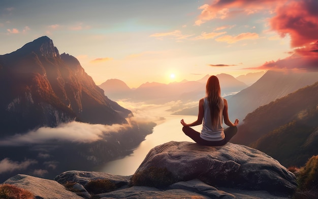 Meditation at Sunrise in the Mountains