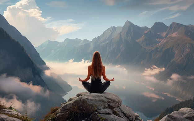 Meditation at Sunrise in the Mountains