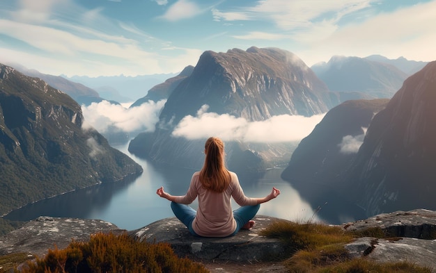 Meditation at Sunrise in the Mountains