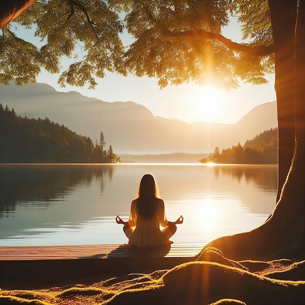 Meditation at the water Young woman