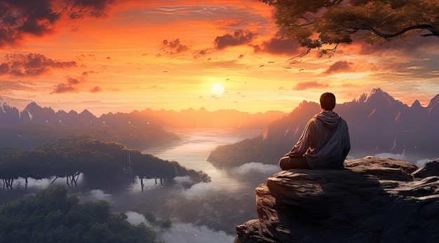 Meditation with mountain background