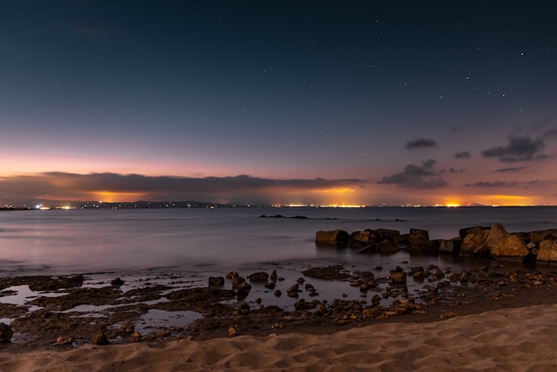 Mediterranean beach night landscape.