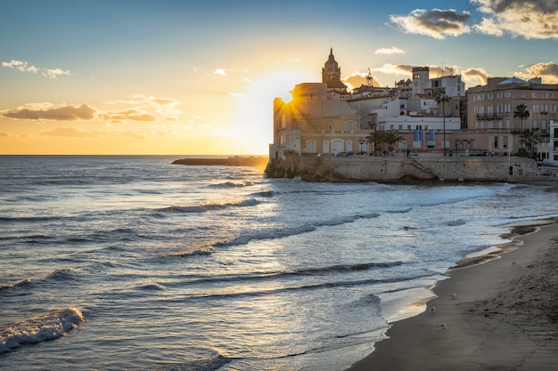 Mediterranean beach at sunset