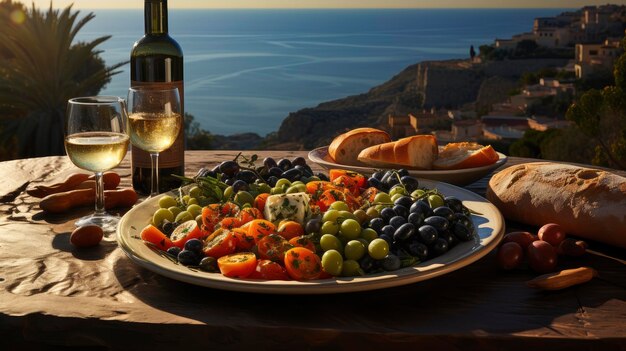 Photo mediterranean feast with a view greek island culinary deligh