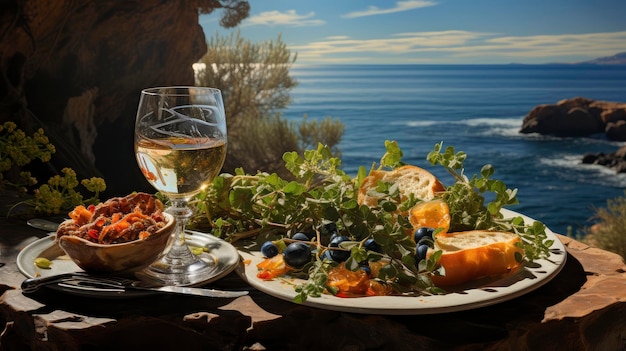 Photo mediterranean feast with a view greek island culinary deligh