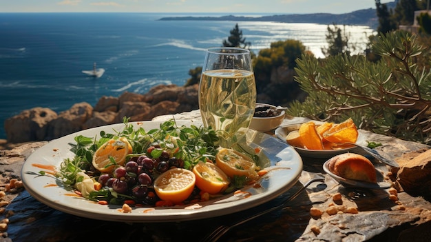 Photo mediterranean feast with a view greek island culinary deligh