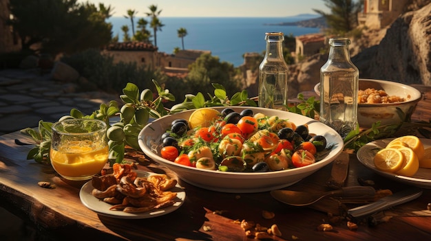 Photo mediterranean feast with a view greek island culinary deligh