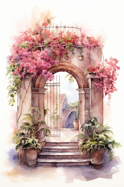 Mediterranean Floral Arch Design Graphic Background