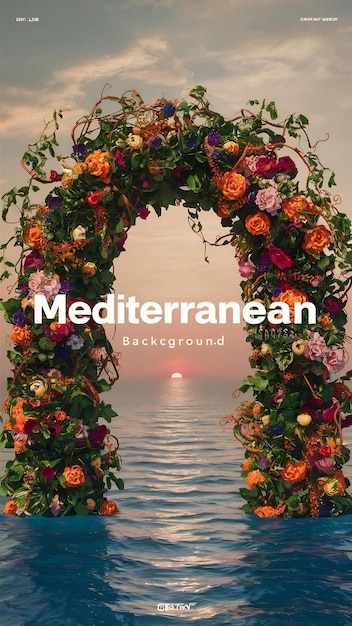 Photo mediterranean floral arch design graphic background