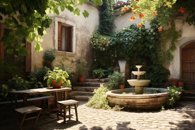 Photo mediterranean house with a courtyard and fountain