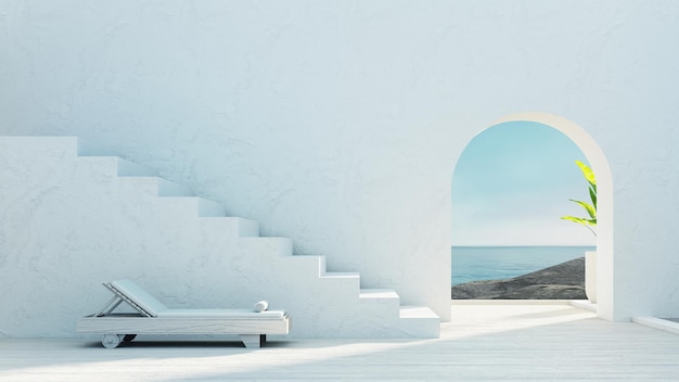 Mediterranean luxury gate wall to the sea view 
and stair - Santorini island style - 3D  rendering